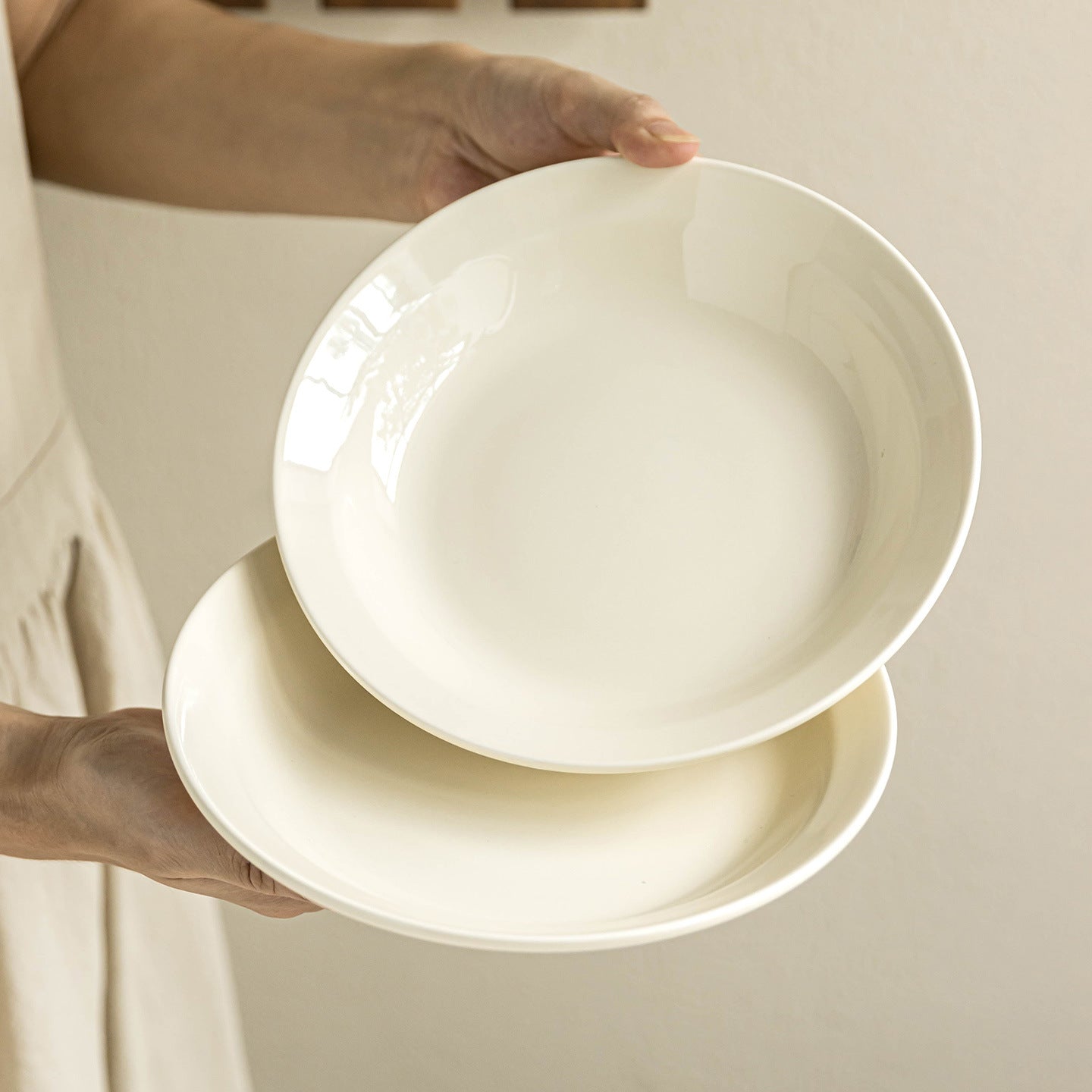 Cream-Style Minimalist Ceramic Dinner Plate – Deep Round Plate for Home Use, Salad Plate, Western Food Plate, Elegant Tableware Bulk Wholesale Set