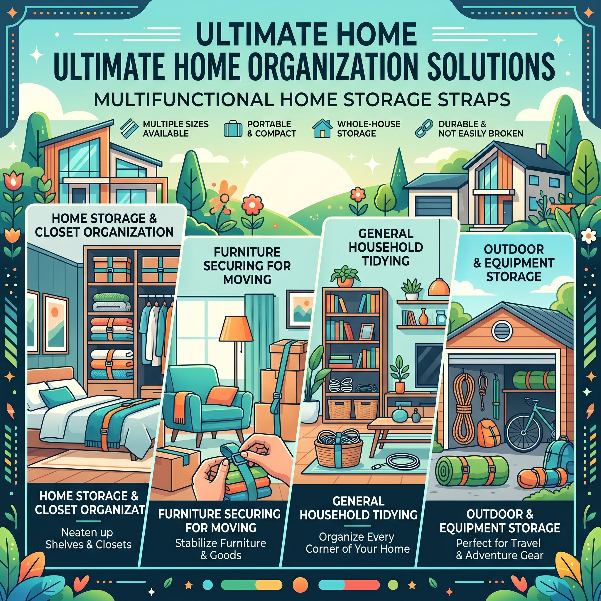 Multi-Purpose Storage Straps, Heavy Duty Organizer Ties for Home Cable Cord & Item Bundling