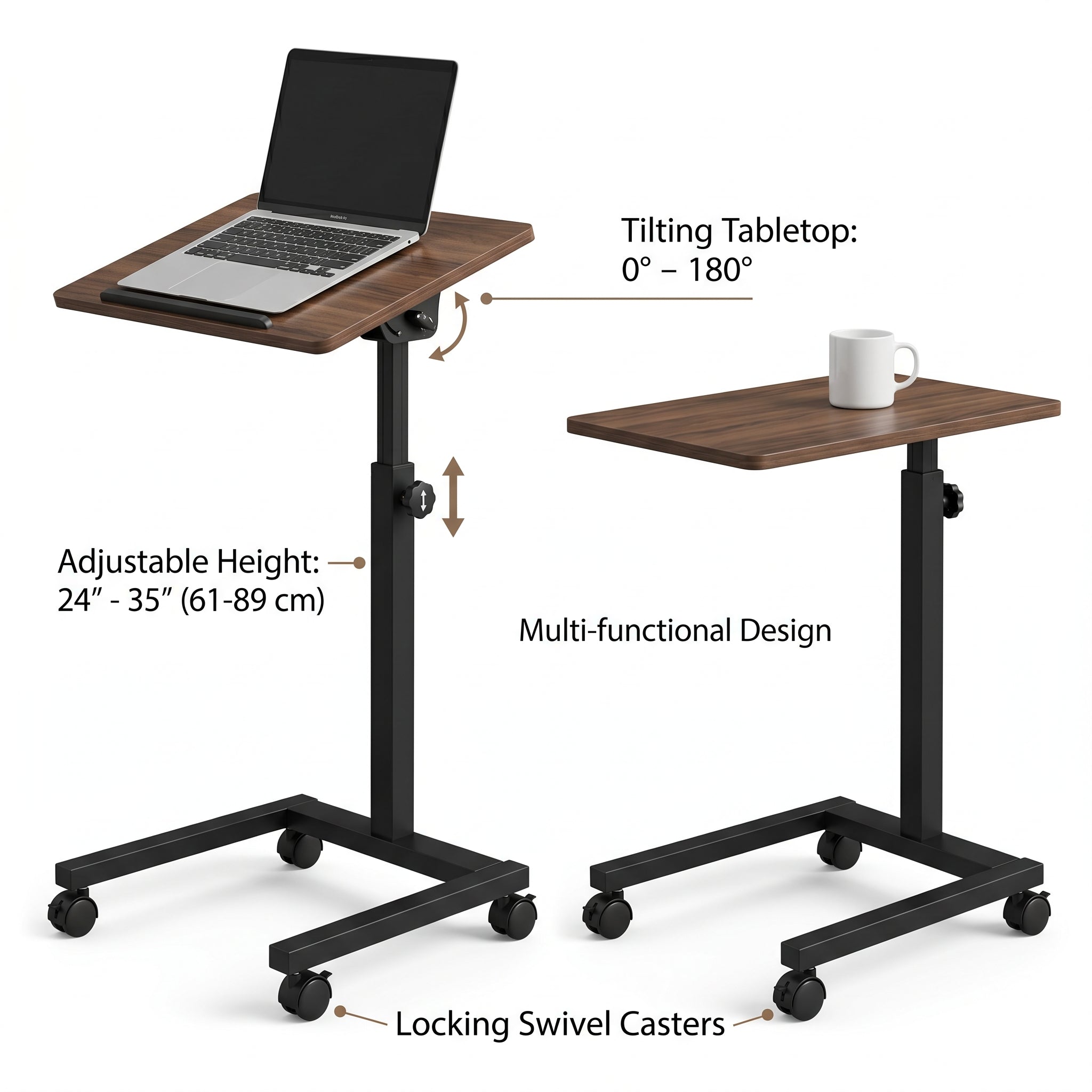 Adjustable Side Table, Multi-Functional End Table for Living Room Bedroom Sofa Side